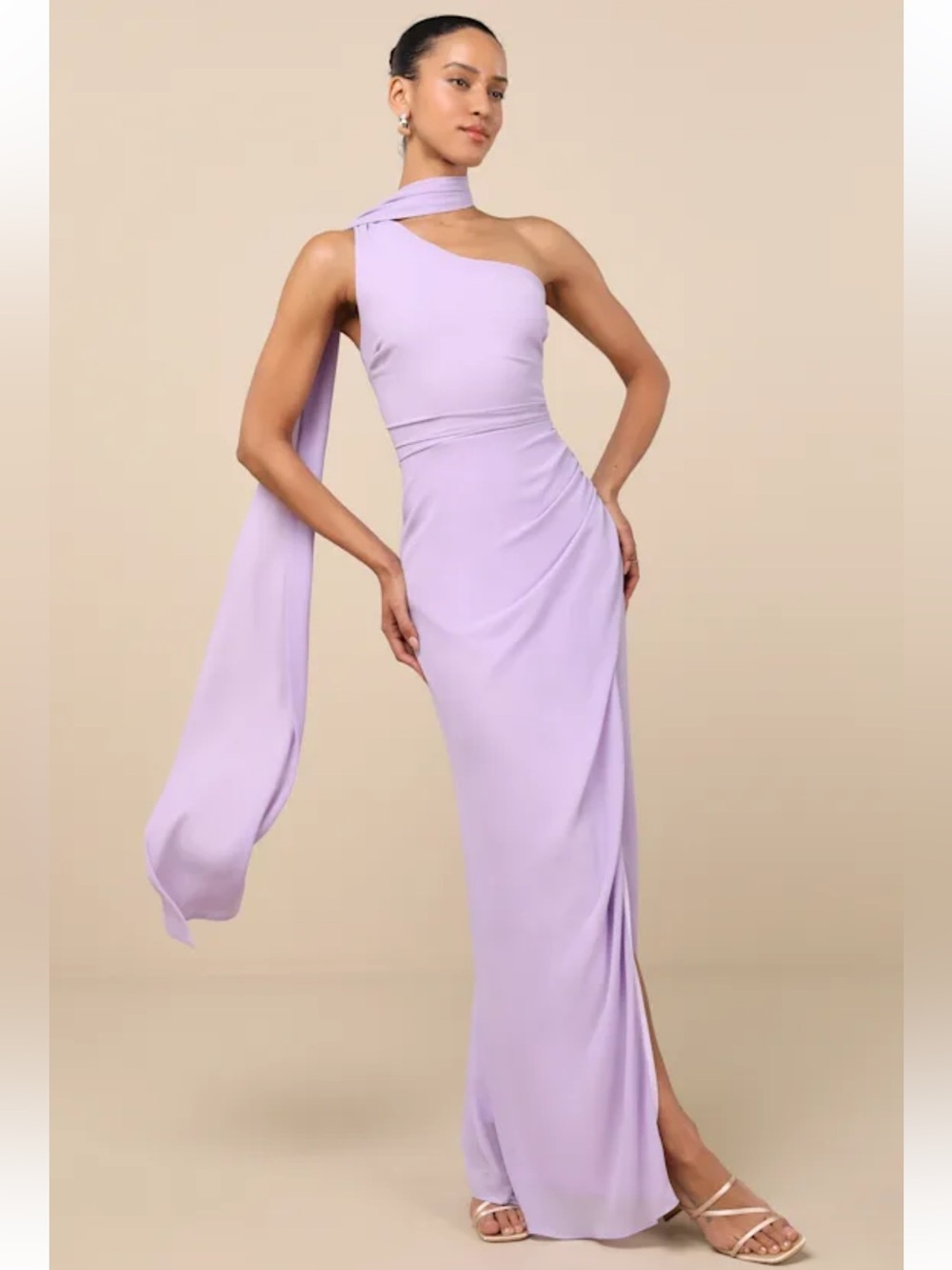 NWT Lulus Adeline Lavender One-Shoulder Scarf Maxi Dress